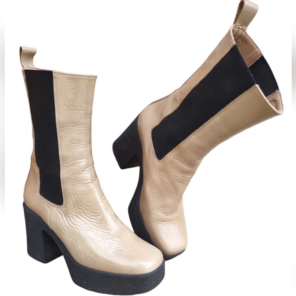 Intentionally Blank Size 38(7.5-8) Bossy Leather Chunky Platform Chelsea Boots
